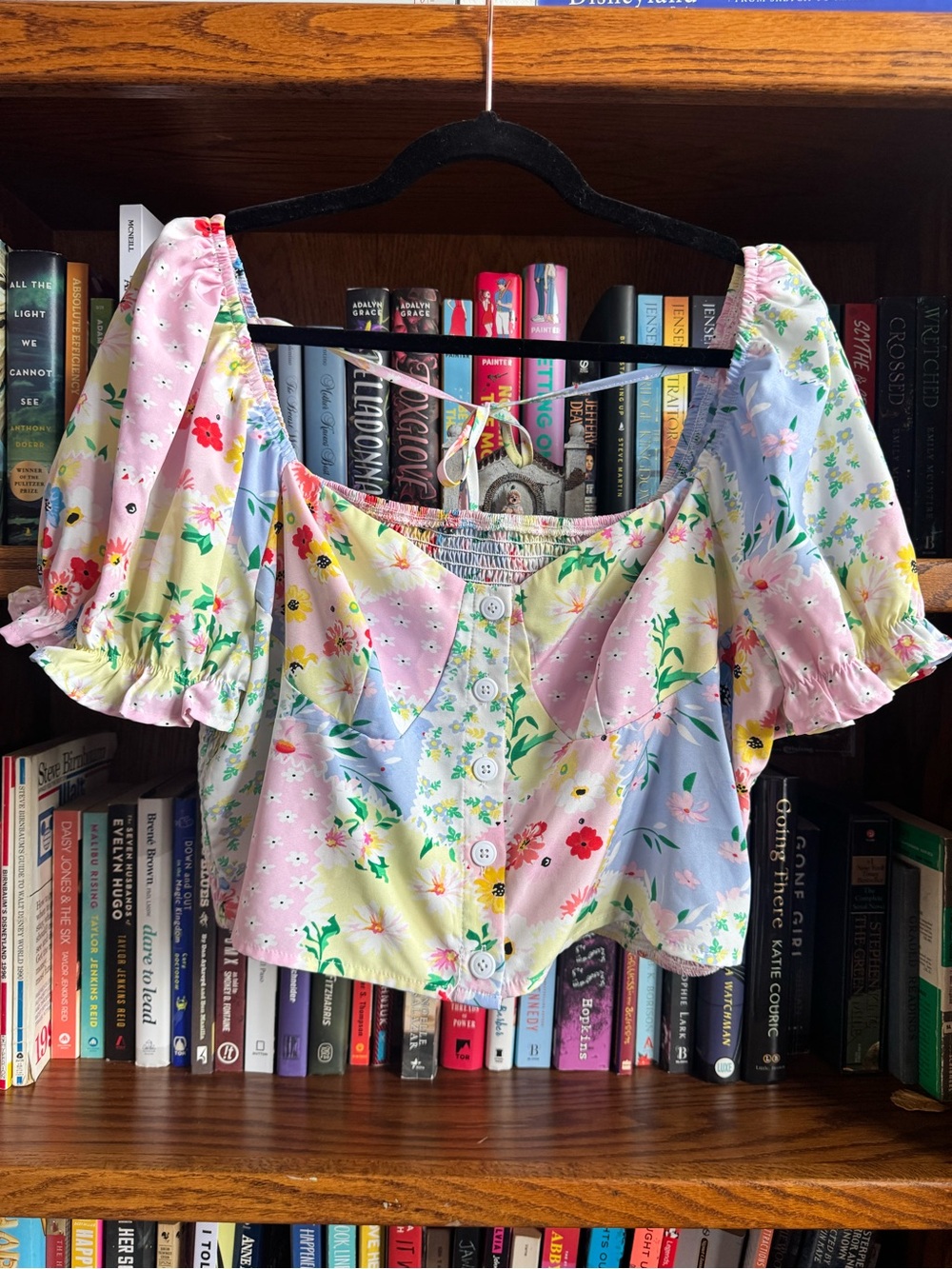 Pastel Patchwork Puff Sleeve Crop Top